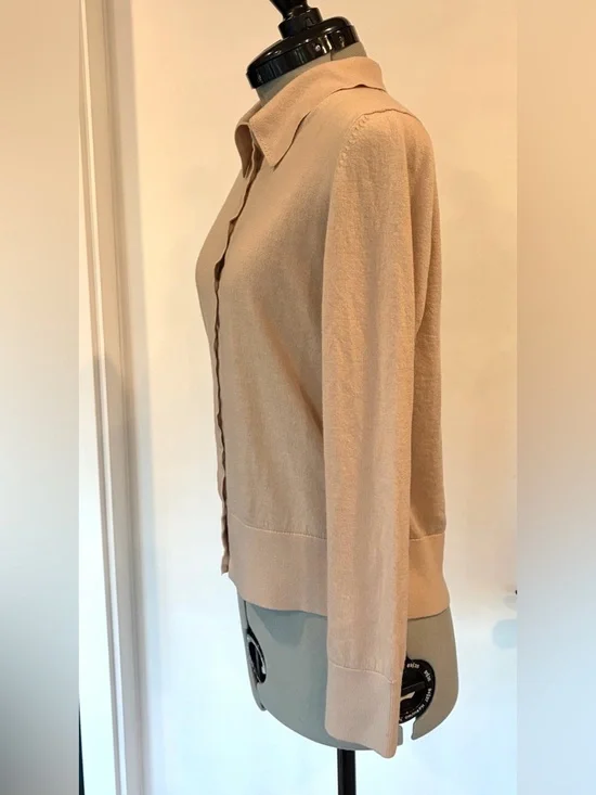 Iris & Ink fine Merino wool Collared Cardigan, nude, M, EUC - Picture 2 of 10